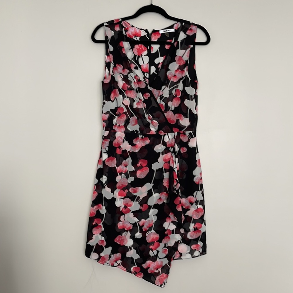 DKNYC Floral Chiffon Faux Wrap Mini Dress Size 10